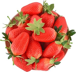 JEDFORE 12Pcs Simulation Artificial Lifelike Big Strawberries Set Fake Fruit for Home House Kitchen Party Decoration