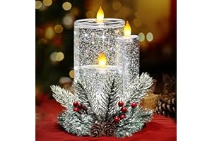 ElectricWise Christmas Snow Globe Flameless Candle, LED Lighted Electric Snow Globe with Spinning Glitter, Christmas Candles Battery Operated, Xmas Tabletop Decor for Adults Gifts(Glitter Color)