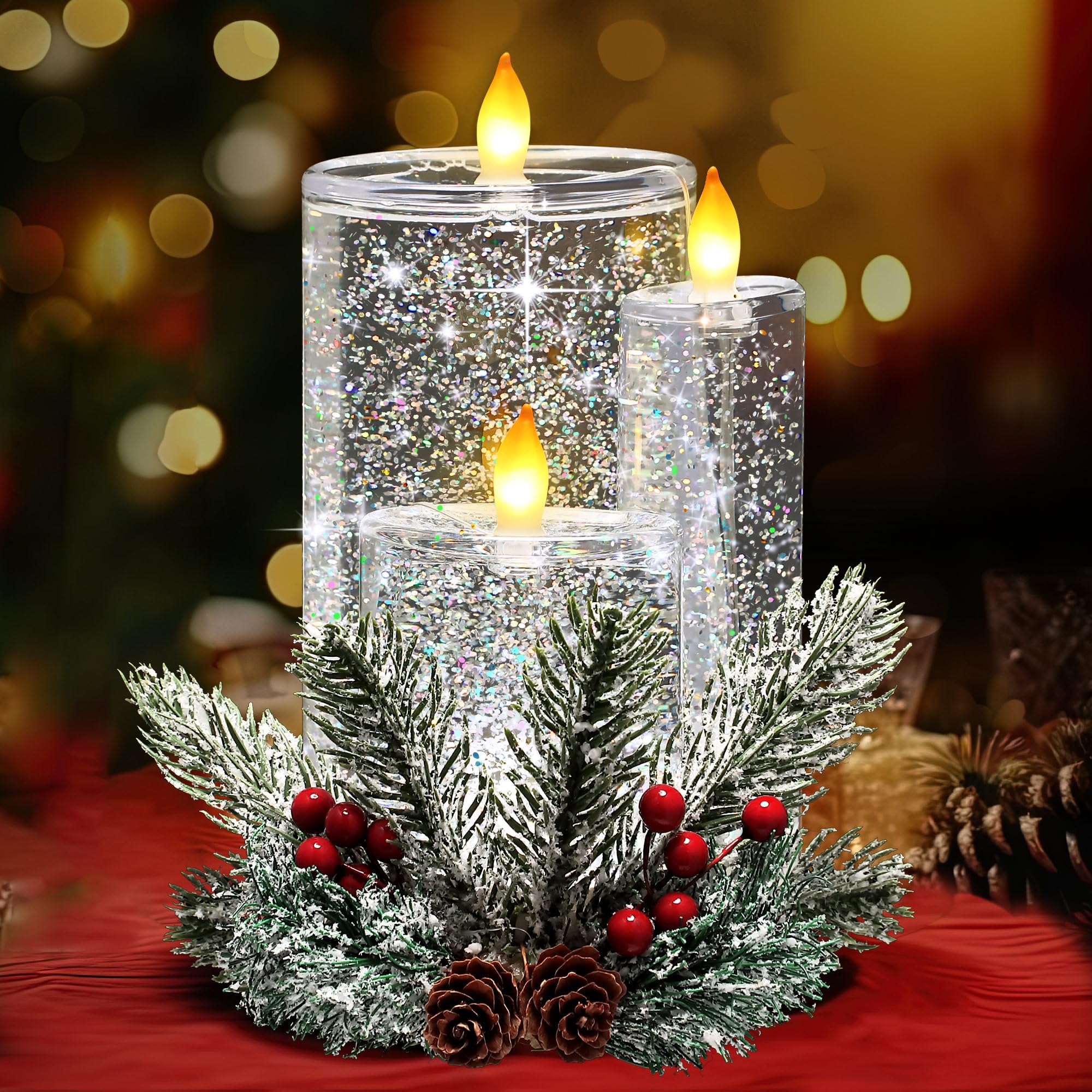 Photo 1 of ElectricWise Christmas Snow Globe Flameless Candle, LED Lighted Electric Snow Globe with Spinning Glitter, Christmas Candles Battery Operated, Xmas Tabletop Decor for Adults Gifts(Glitter Color)
