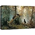 wall26 Canvas Print Wall Art Black Bears in The Spring Forest Nature Wilderness Illustrations Modern Art Rustic Scenic Colorful Multicolor for Living Room, Bedroom, Office - 16"x24"