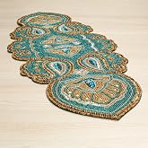 Lightnpro Beaded Christmas Table Runner 13x36 Inch - Teal Gold Paisley Design -Perfect Handmade Decorative Runner for Holiday, Thanksgiving, New Year, Winter Table D&eacute;cor, Suitable Gift Every Occasion