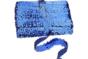 ZNZAKKA Blue Elastic Sequin Ribbon Trim 10 Yards Flat Glitter Stretch Ribbon for Dance Dress Embellish Headband Supplies (Blue)