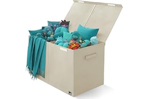 Mindspace Toy Chest - 2 Bin Collapsible Storage Organizer with Lid for Kids Playroom | Box Stores Stuffed Animals, Linen, Groceries and More | The Oxford Collection, Beige