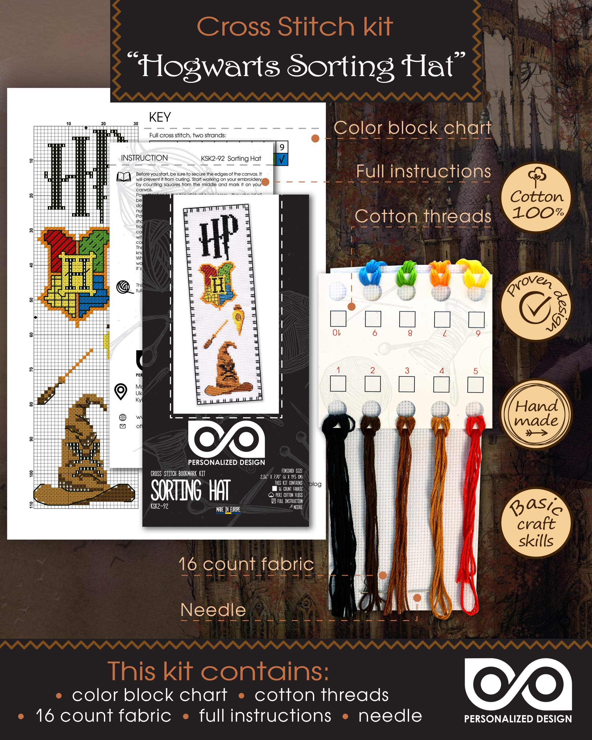 Personalized.Design Cross-Stitch Kit of Bookmark “HP: Hogwarts Sorting Hat”