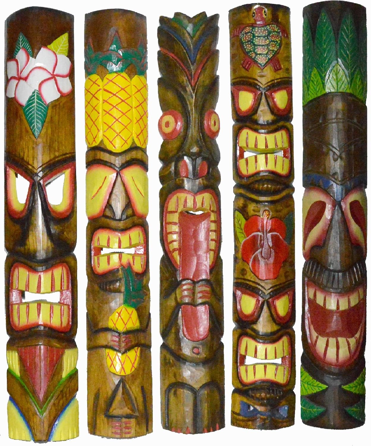 NEW Set of 5 40" Polynesian Hawaiian Tiki Bar Style Wall Masks Island Art