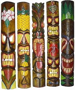 NEW Set of 5 40" Polynesian Hawaiian Tiki Bar Style Wall Masks Island Art