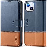 TUCCH Wallet Case for iPhone 14 Plus, [RFID Blocking] [4 Card Slots] TPU Interior Protective Case, Magnetic Folio Shockproof PU Leather Stand Flip Cover Compatible with iPhone 14 Plus 6.7, Blue&Brown