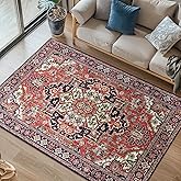 Lacut Area Rugs 3'x5' Washable, Non-Slip Distressed Vintage Carpet Entry Rug, Ideal for Enteryway, Living Room Bedroom Dining Room, Brick Red Low Pile Rug