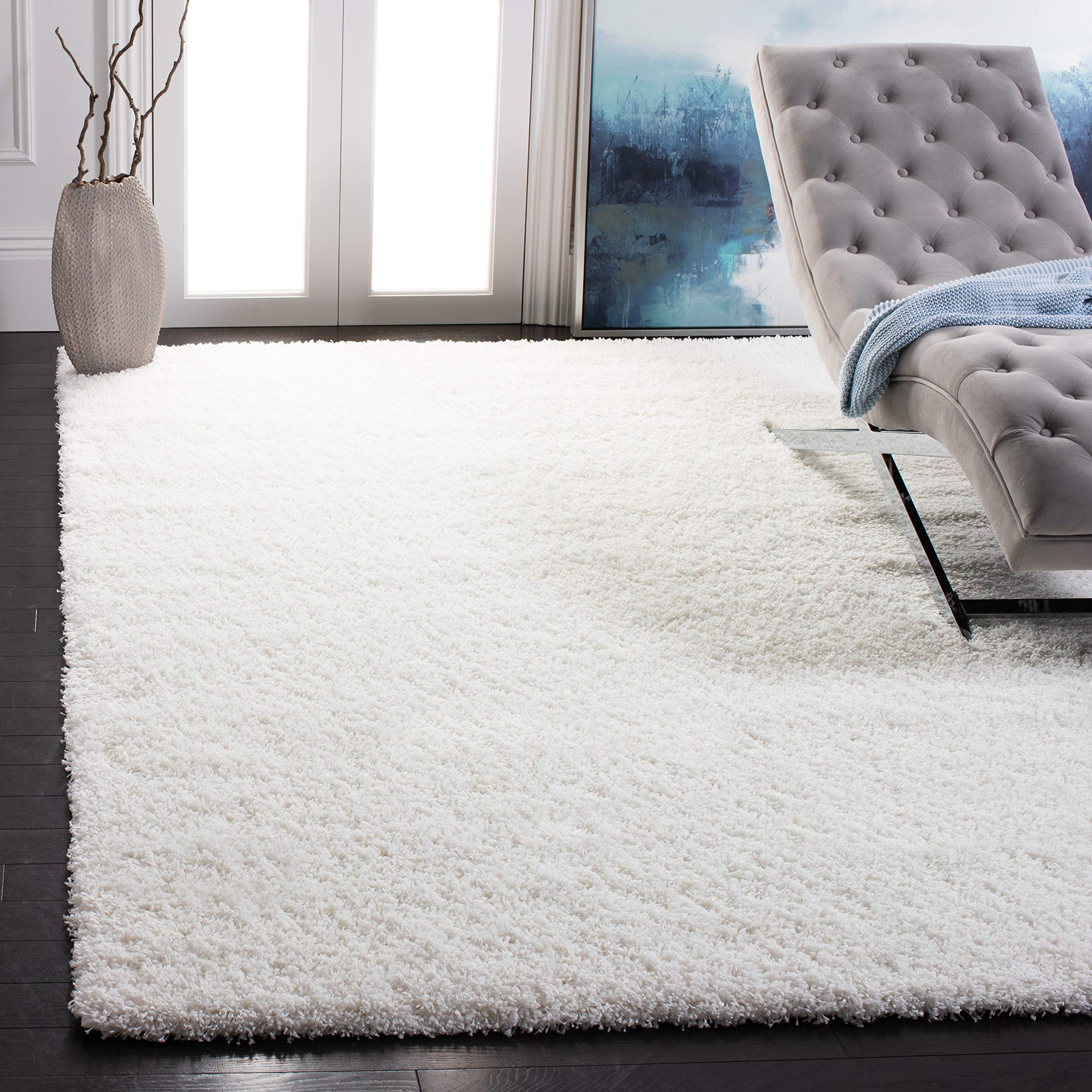 SAFAVIEH California Shag Collection Area Rug - 5'3" Square, White, Non-Shedding & Easy Care, 2-inch Thick Ideal for High Traffic Areas in Living Room, Bedroom (SG151-1010) Image SAFAVIEH California Shag Collection Area Rug - 5'3" Square, White, Non-Shedding & Easy Care, 2-inch Thick Ideal for High Traffic Areas in Living Room, Bedroom (SG151-1010) Image
