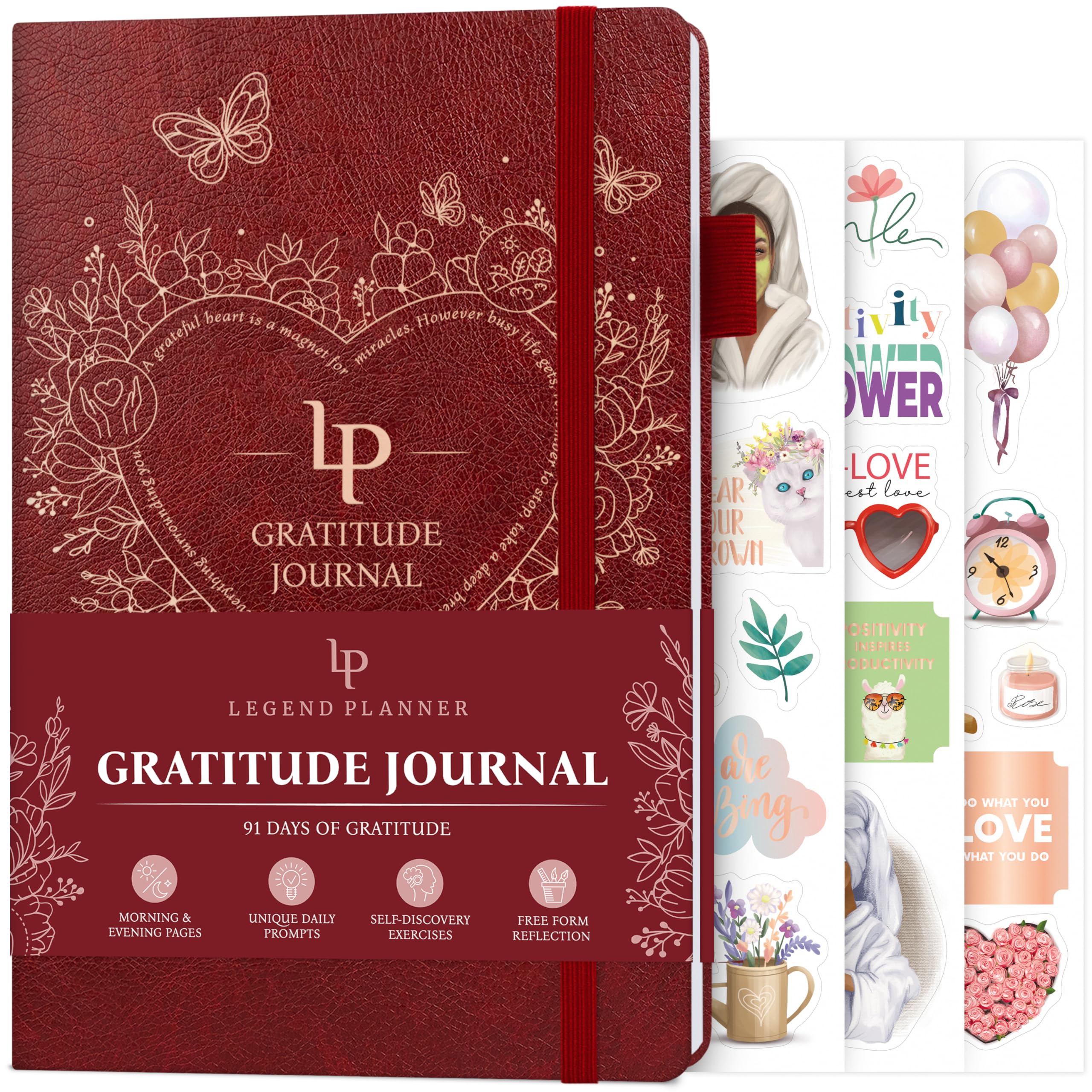 Legend Gratitude Journal – Daily Journal for Positivity & Happiness – Grateful Notebook to Write In – Thankful Affirmation Journal (Wine Red)