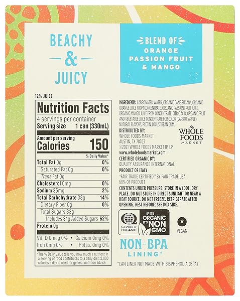 WHOLE FOODS MARKET ORGANIC TROPICAL BLEND ITALIAN SODA, 11.2 FL OZ, 4 PACK