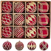 12pcs Velvet Ornaments for Christmas Tree, 3.15'' Large Flocked Xmas Tree Ornaments Set, Bulk Christmas Ornament Pre-Strung, Hanging Paintied Balls for Christmas Tree Decorations, Burgundy