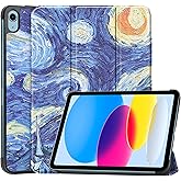for iPad (A16) 11th Generation Case 11 inch 2025 & iPad 10th Generation Case 10.9 inch 2022, UUcovers Stand Tri-fold Smart Cover with Auto Wake/Sleep PU Leather Shockproof Shell, Starry Night Van Gogh
