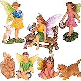 Mood Lab Fairy Garden - Miniature Fairies Figurines with Animals - Statues & Accessories Decor Set of 8 pcs