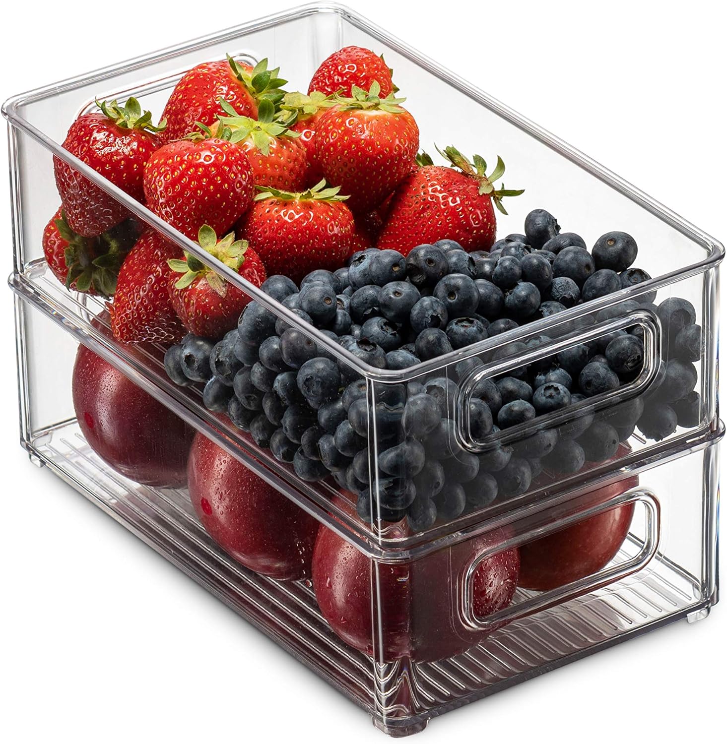 Set Of 6 Refrigerator Organizer Bins - Stackable Fridge Organizers with Cutout Handles for Freezer, Kitchen, Countertops, Cabinets - Clear Plastic Pantry Food Storage Rack: Kitchen & Dining