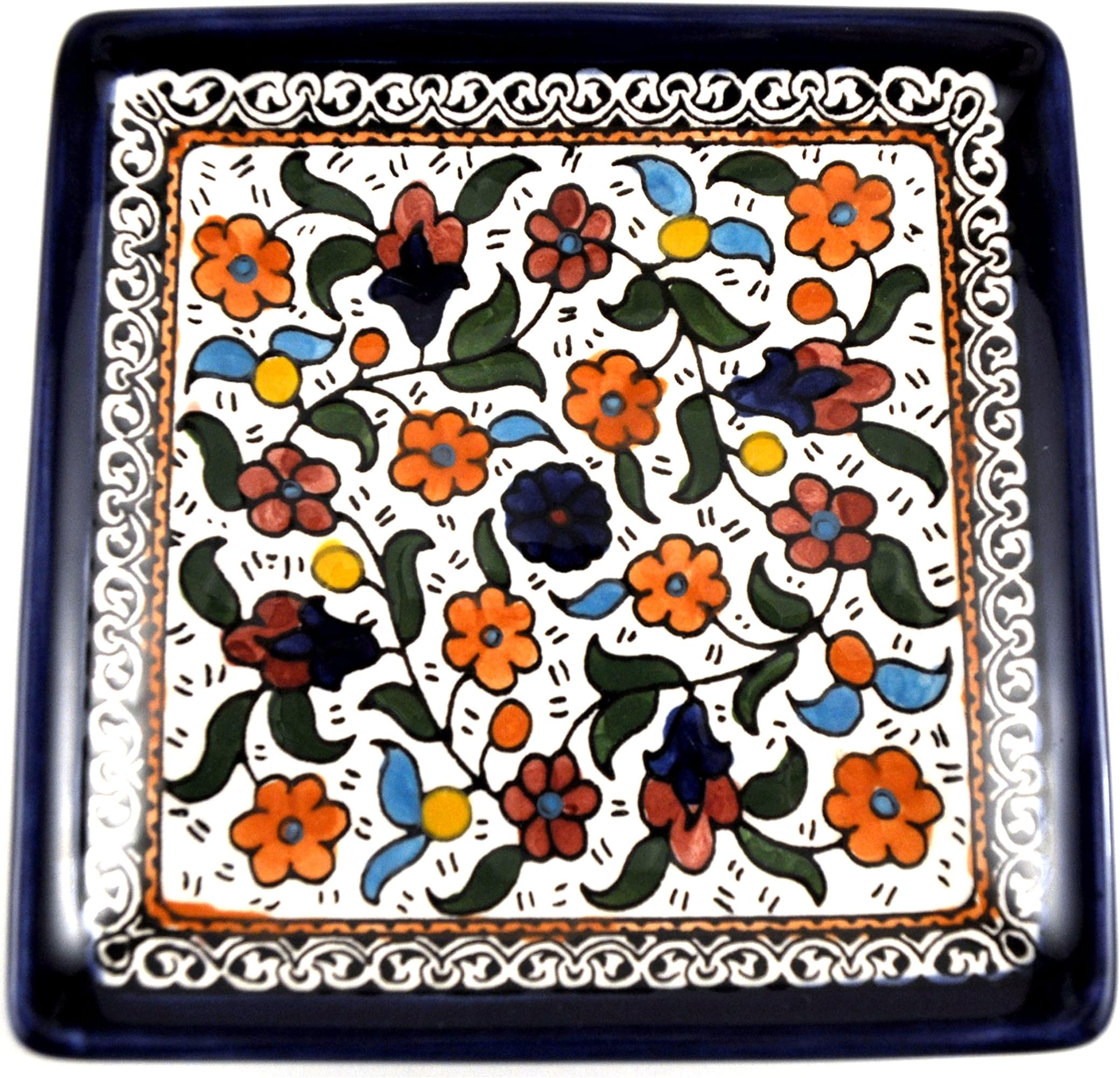 Handmade Ceramic Plates and Bowls from Hebron (Plate 5" - Square, Colored)