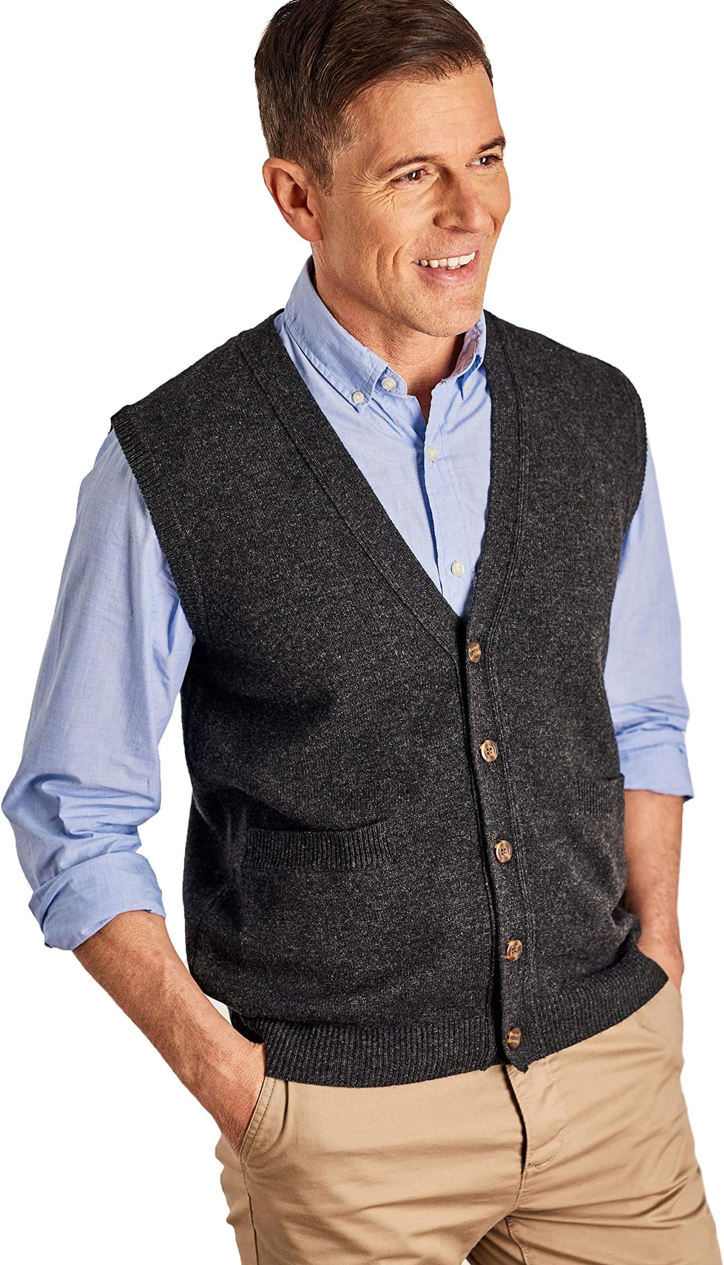 Woolovers Mens Lambswool Knitted Waistcoat Charcoal, L