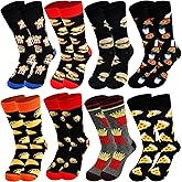 Puteraya 8 Pairs Funny Food Socks Christmas Burger Sock Crazy Novelty Funny Breathable Pizza Burger Pattern Sock Snack Theme Socks for Christmas Adults Men Women Gift