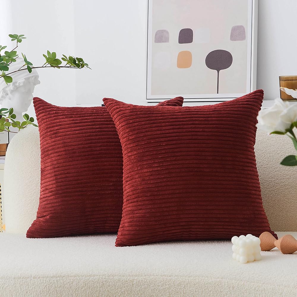 Home Brilliant Corduroy Cushion Covers 20x20 Dark Red Pack of 2