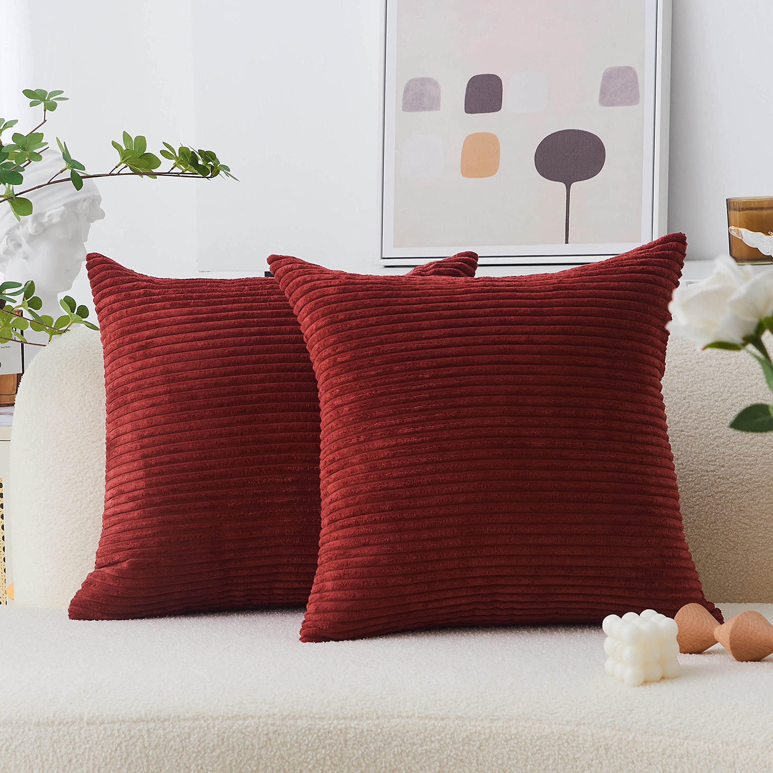 Home Brilliant 60 x 60 Cushion Covers Dark Red, Soft Cushion Covers Striped Corduroy Square Throw Pillow Case for Sofa Bed Cushions, Pack of 2, 24 inch, (60cm x 60cm, Dark Red)