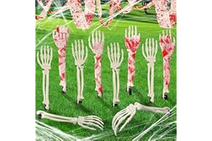 JMUQ 10Pcs Halloween Skeleton Stakes Decorations, Groundbreakers Skull Arms with Stakes Crack Skeleton Decor for Outdoor Yard Lawn Garden Graveyard Party Supplies
