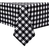 sancua Checkered Vinyl Rectangle Tablecloth 54 x 78 Inch, 100% Waterproof Oil Proof Spill Proof PVC Plaid Table Cloth, Wipe Clean Buffalo Table Cover for Dining Tables Buffet Parties, Black and White