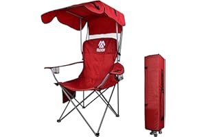 Elevon Canopy Chair Folding Camping Recliner Support with Carrying Bag, Burgundy