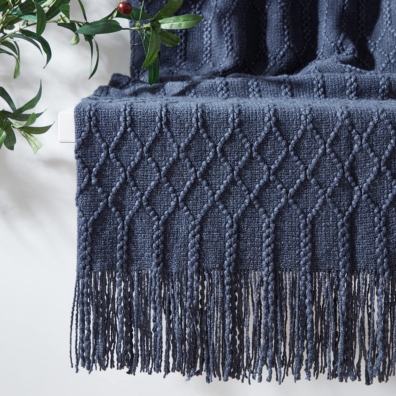 KASYLAN 100% Acrylic Knitted Throw Blanket Textured Solid Soft Decorative Throw for Sofa, Couch, Bed,127x152cm,Navy — image 1