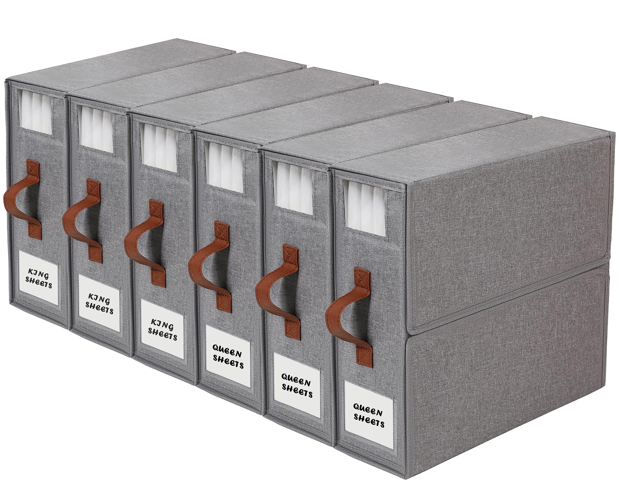 Photo 1 of BettMorrow 6 Pack Bed Sheet Organizers and Storage (Queen & King Size) Sheet Organizer for Linen Closet Under bed Storage Sheets Set Organizers with Handle Window Foldable Bedding Storage Box Grey