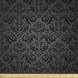 Ambesonne Dark Grey Fabric by The Yard Black Damask