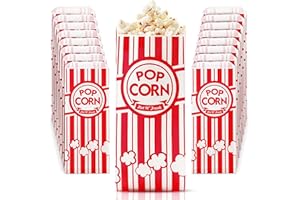 Alitte Paper Popcorn Bags (100-Pack) 2 oz Individual Servings - Leakproof Bottom, Holds 4 Cups of Popcorn - Classic Red and White Stripes, for Movie Night, Carnival, Party, Theater, and Snack Bars