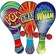 JA-RU Wooden-Paddle Ball with String (Pack of 3) Vintage Retro Toys Paddle Ball Set | for Kids, Boy and Girl Toy | Indoor, Outdoor Set Games | Party Favors Birthday. Plus 1 Bouncy Ball | 751-3p
