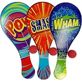 JA-RU Wooden Paddle Ball Toy with String (3 Pk) 751-3p | Vintage Retro Toy for Kids, Boys &amp; Girls. Indoor Outdoor Game, Party Favor, Plus 1 Bouncy Ball.