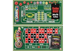 Gamie 36” x 72” Double Sided Felt Roulette and Craps Table Mat, Casino Games for Poker Night Party, Casino Gift for Adults Stocking Stuffers, 2-in-1 Professional Grade Game with Instructions Booklet