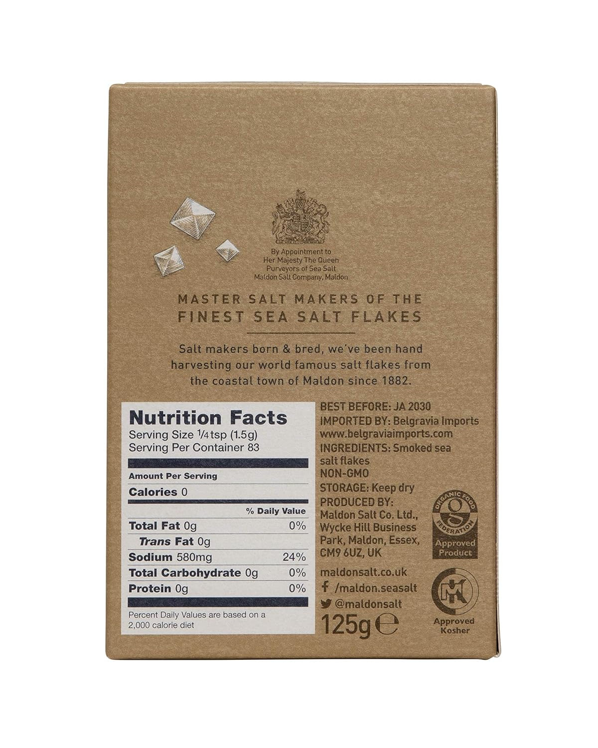 Maldon Salt, Smoked Sea Salt Flakes, 4.4 oz (125 g), Kosher, Natural, Gently Smoked Over Oak, Handcrafted, Gourmet, Pyramid Crystals : Grocery & Gourmet Food