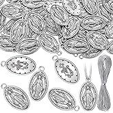 Ferreve 48 Pcs Virgin Mary Medal Pendant 1" Oval Silver Virgin Mary Pendant Necklace Religious Medals Catholic Medals Charms Bulk for Women Men Necklace Bracelet Jewelry Making Gifts