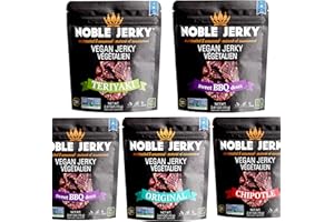 Noble Jerky Vegan Jerky Snacks – 14g Plant Protein, Non-GMO High-Protein Snack, 5-Pack Variety 70g Bags (Teriyaki, Chipotle, 