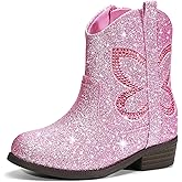 Bigwow Girls Glitter Boots Western Cowgirl Sparkle Ankle Outdoor Shoes With Side Zipper For Toddler Kids