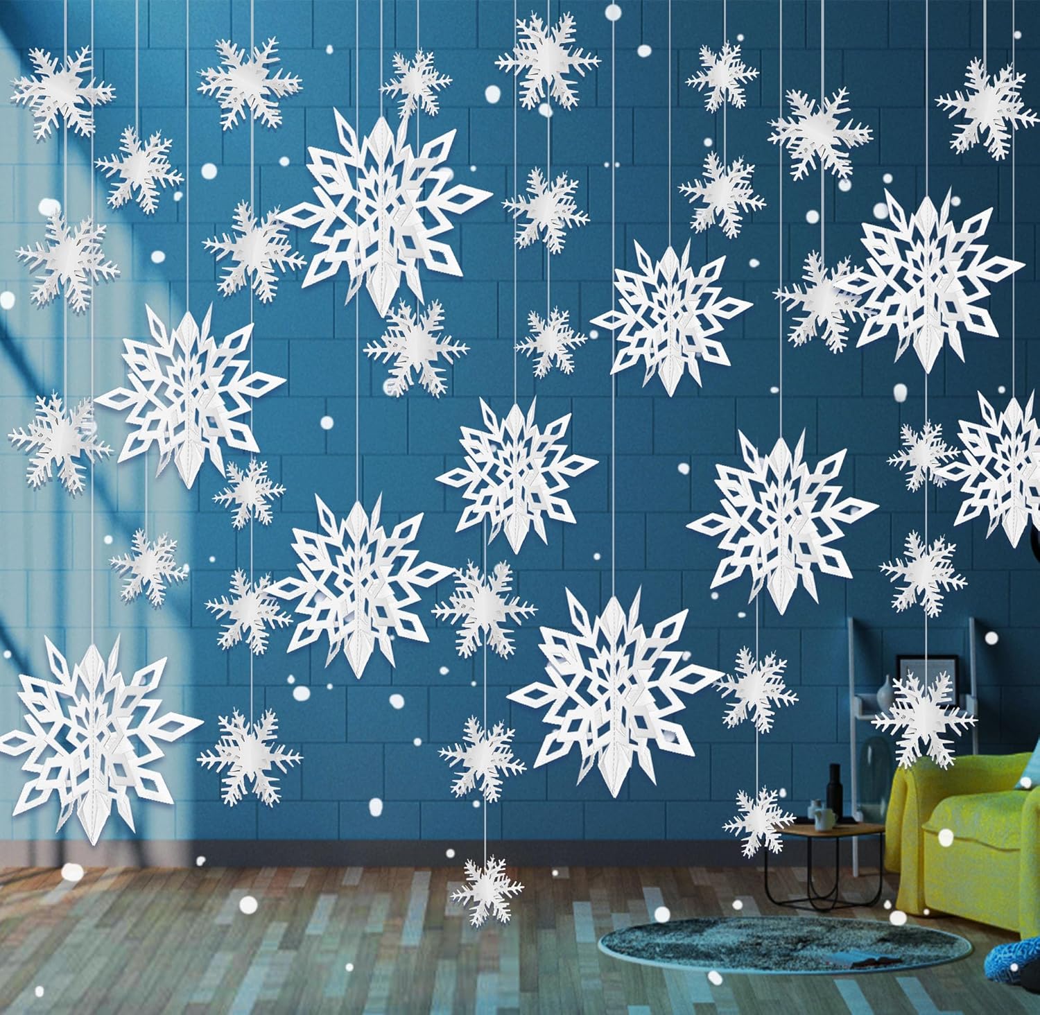 Wreaths, Garlands & Swags - 24PCS Snowflake Christmas Decorations, 3D Large White Paper Snowflakes Garland Hanging Snow Flakes for Winter Wonderland Christmas Party Decorations Holiday New Year Home Decor, Antiquewhite