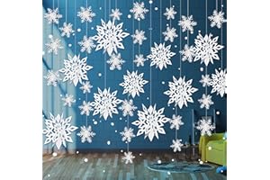BESSLLY 24PCS Snowflake Christmas Decorations, 3D Large White Paper Snowflakes Garland Hanging Snow Flakes for Winter Wonderland Christmas Party Decorations Holiday New Year Home Decor, Antiquewhite