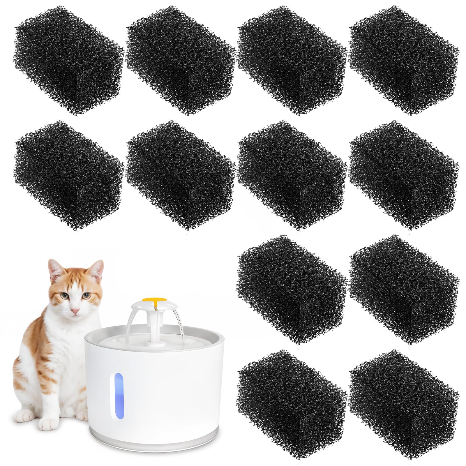 Photo 1 of 12 Pcs Cat Water Fountain Sponge Filters Pet Fountain Replacement Filters Cat Sponges for 92oz/2.8L Pet Fountain Small Sponge Filter for Cat and Dog (Black)