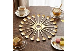 Heart Shaped Coffee & Tea Spoon Set, 20 Piece Gold Stainless Steel Long Handle Spoons, 7 Inch Small Spoons for Coffee, Espres