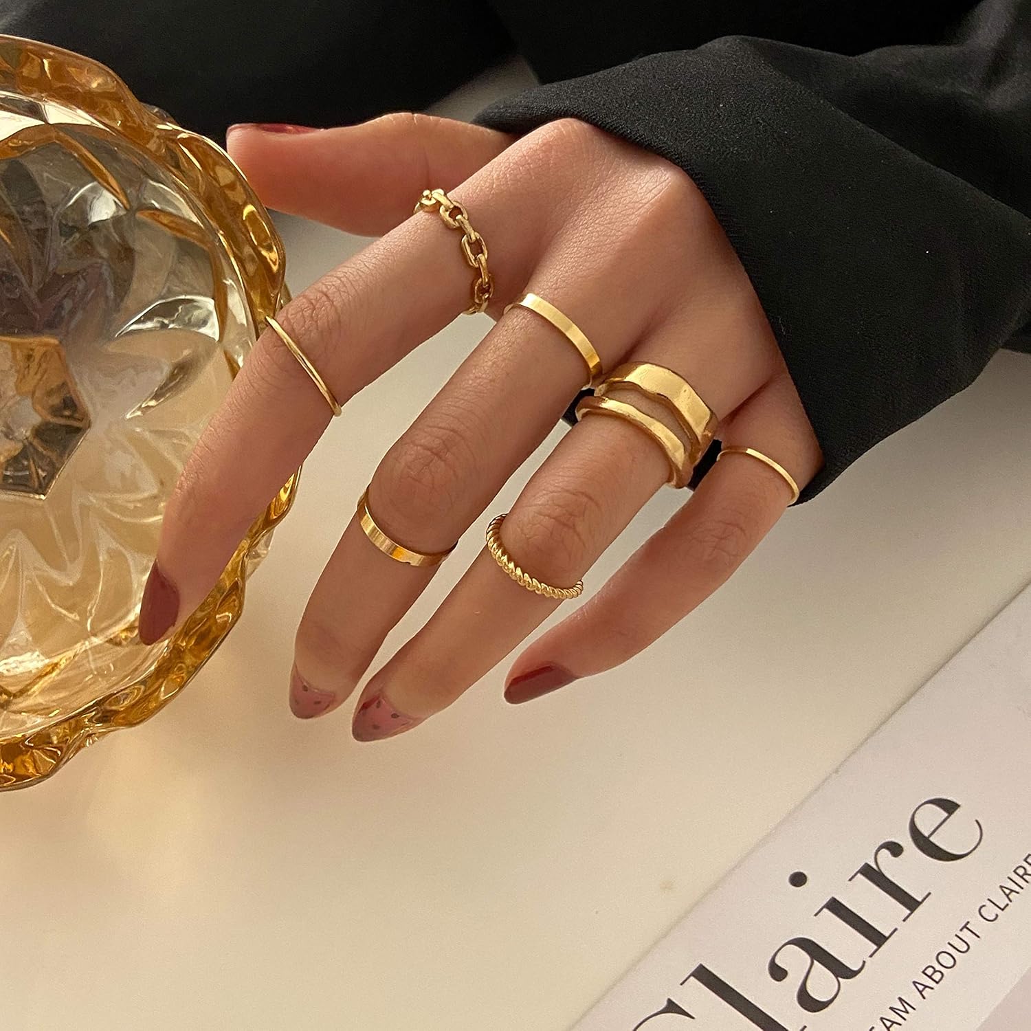 Gold Knuckle Rings Set for Women Girls Snake Chain Stacking Ring Vintage BOHO Midi Rings SIze Mixed (Design 10 Gold): Clothing