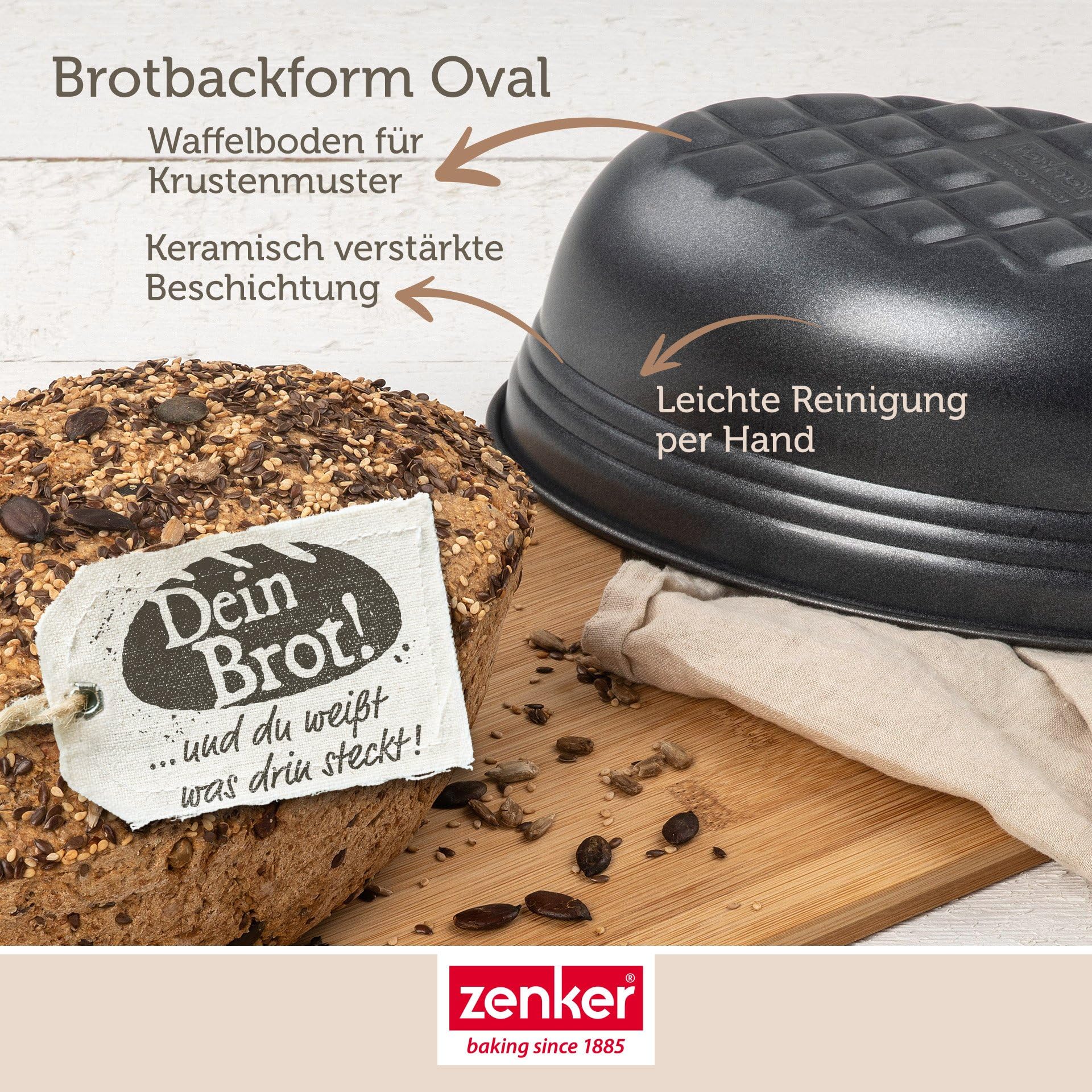Zenker Brotform oval BLACK METALLIC, Brotbackform mit keramisch verstärkt Antihaftbeschichtung, Kuchenform aus hochwertigem Stahlblech, Backform für Brot (Farbe: Schwarz), Menge: 1 Stück 4