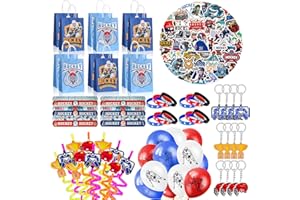 122pcs ice hockey party favors Supplies, Gift Bags, key chains,Wristbands,balloons,Stickers straws etc for Birthday Party Dec
