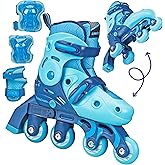 Roller Derby Switch Skates for Beginners, 2 in 1 Adjustable Skates Convert from Learn Mode to Inline Skates for Toddlers, Kids