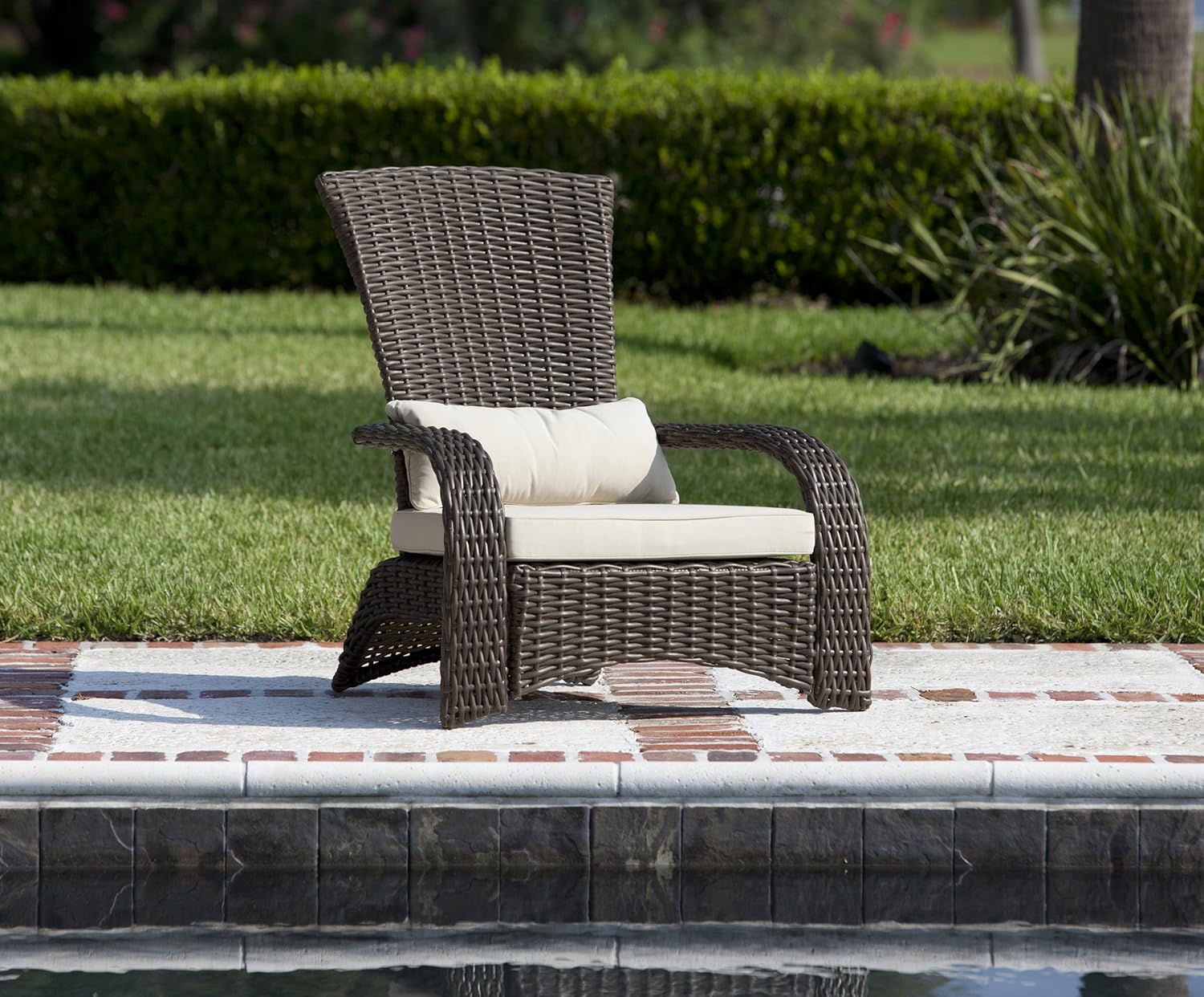 Patio Sense Deluxe Coconino Wicker Chair | All Weather Wicker | Beige Cushion and Lumbar Pillow | Adirondack Style Armchair | For Porch, Lawn, Garden, Backyard, Balcony, Deck, Pool, Indoor, Outdoor |: Home & Kitchen