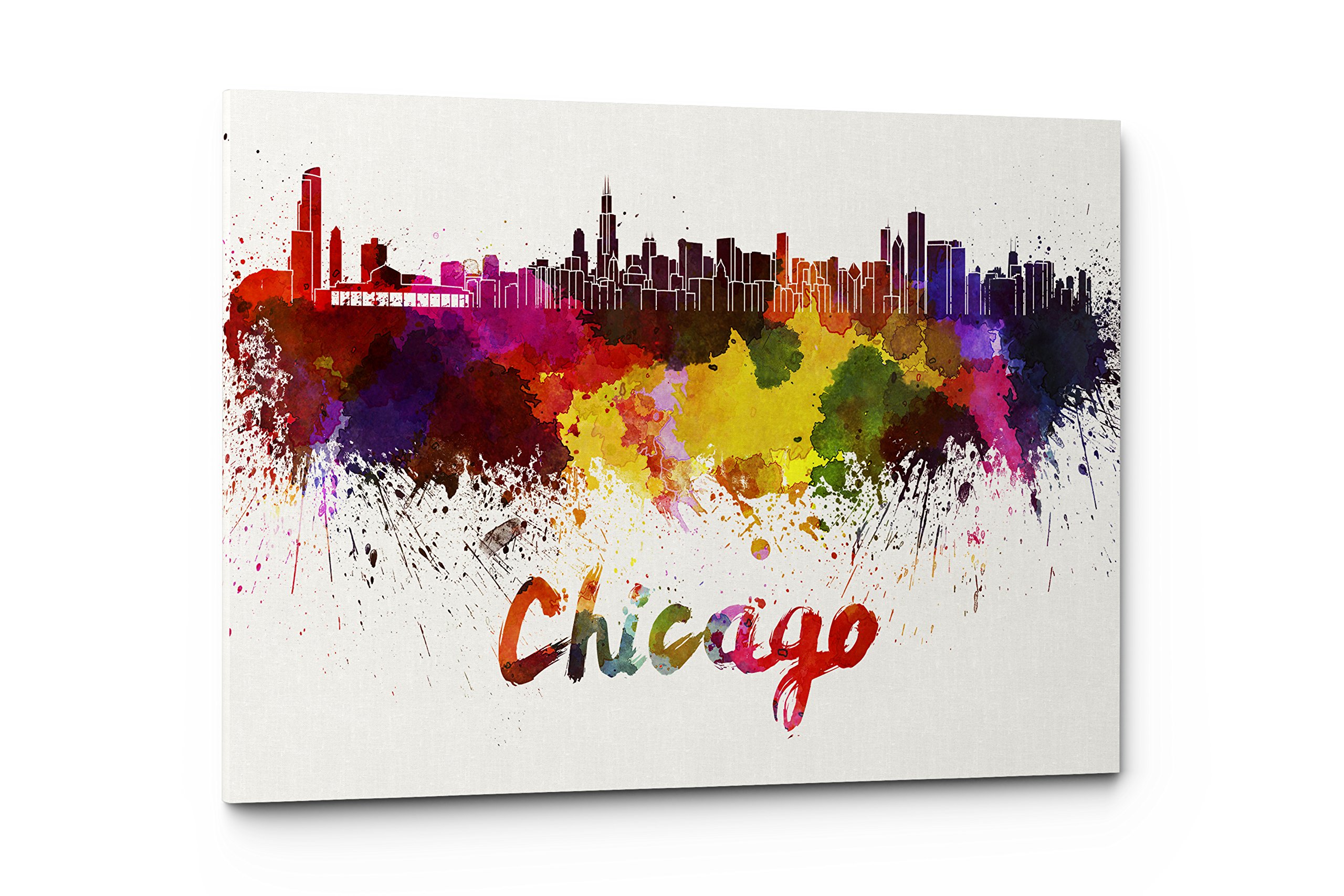 High Quality Watercolor Chicago City Skyline Canvas Wall Art Prints, Modern Abstract CityScape Wall Art Print, Gallery Wrapped Giclee Canvas Art, Home Decor, Office Decor - Ready To Hang (Chicago)