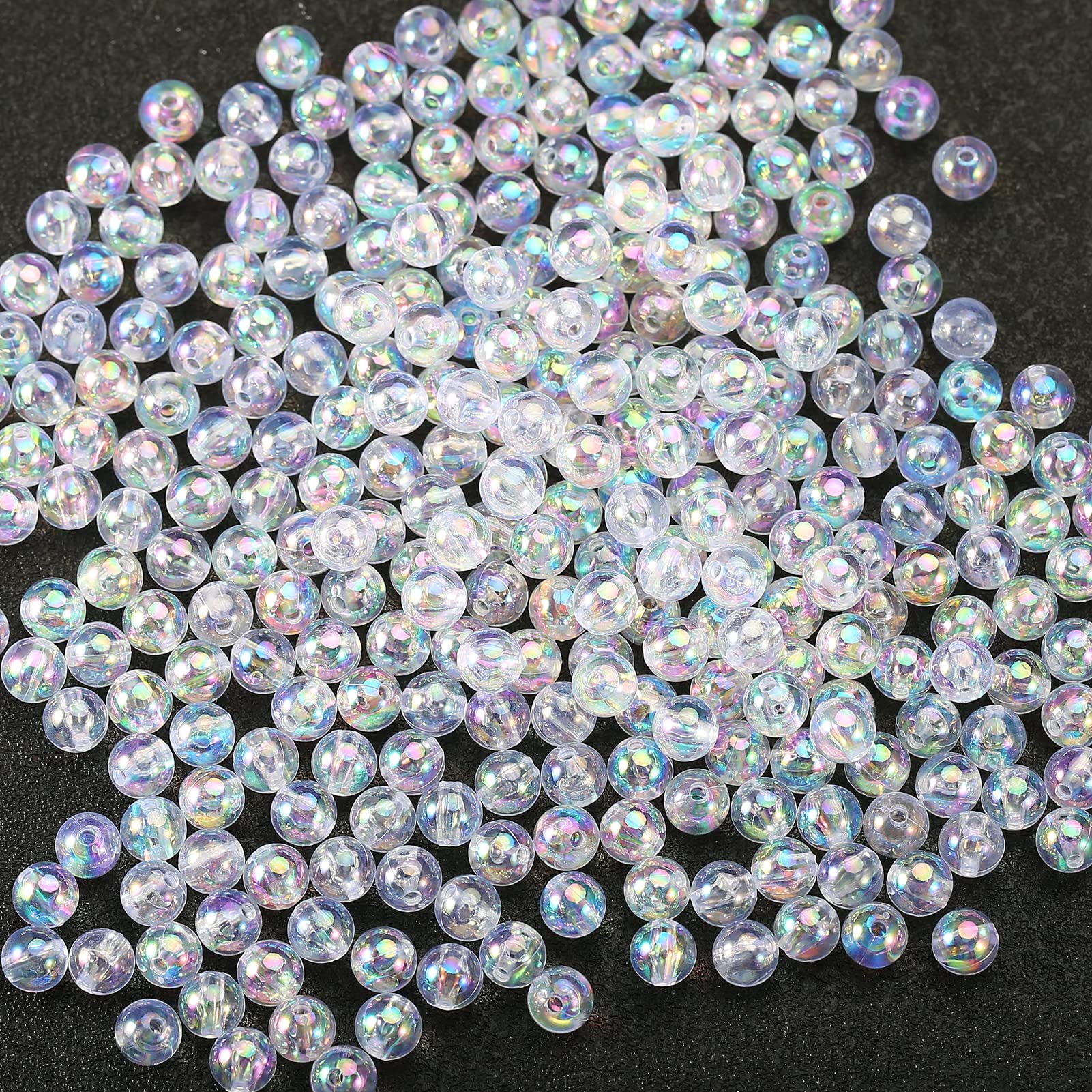 HERZWILD 2000Pcs Acrylic Clear Round Bead Ab Color Beads Satin Plastic Beads for Jewelry Making (round0.6) — image 1