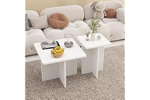 LABROSKIA Nesting Coffee Table Set of 2: White Coffee Tables for Living Room, Small Coffees Tables for Small Spaces, Square End Table for Living Room
